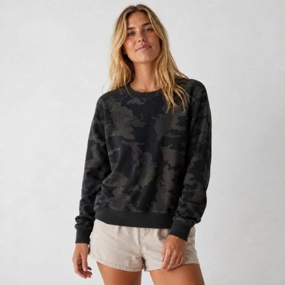 Prana Cozy Up Sweatshirt Womens XS Charcoal Camo Hemp Raglan Pullover Earthy